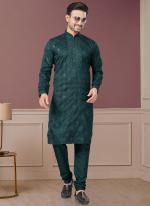 Pure Silk Green Ceremonial Wear Embroidery Work Readymade Kurta Pajama